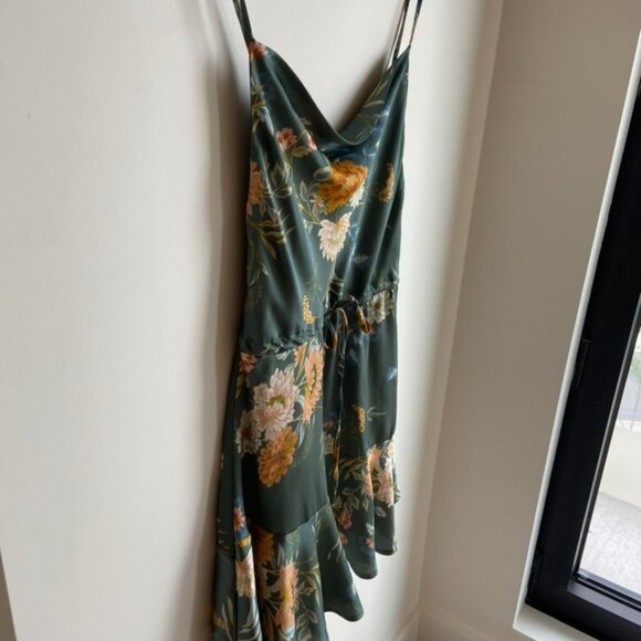 Floral Print Green Mini Dress with Drawstring - Picture 4 of 7